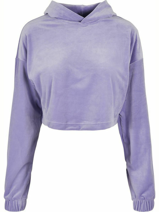 Cropped Women's Sweatshirt Velvet Hooded Purple