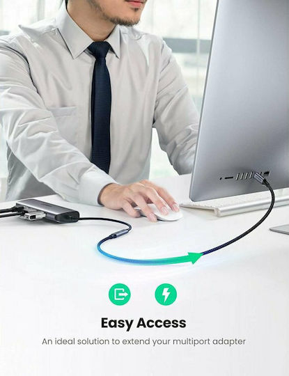 Ugreen US372 Braided USB 3.1 Video Cable USB-C male - USB-C female 100W Μαύρο 0.5m 80810