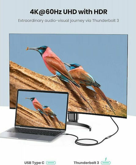 Ugreen US372 Braided USB 3.1 Video Cable USB-C male - USB-C female 100W Μαύρο 0.5m 80810