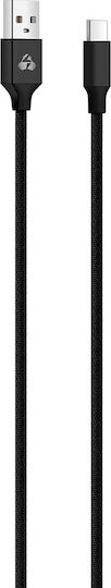 Powertech Braided USB 2.0 Cable USB-C Male to USB-A Black 1m