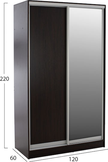 Double Door Wardrobe Sliding with Mirror Wenge 120x60x220cm