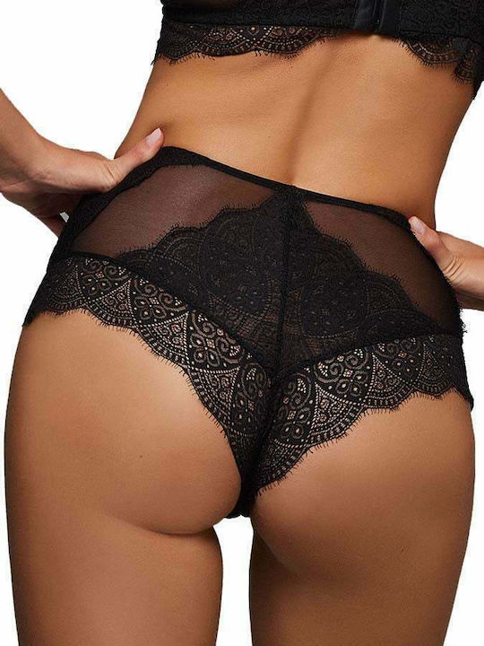 Lida Hochtailliert Damen Slip mit Spitze Schwarz