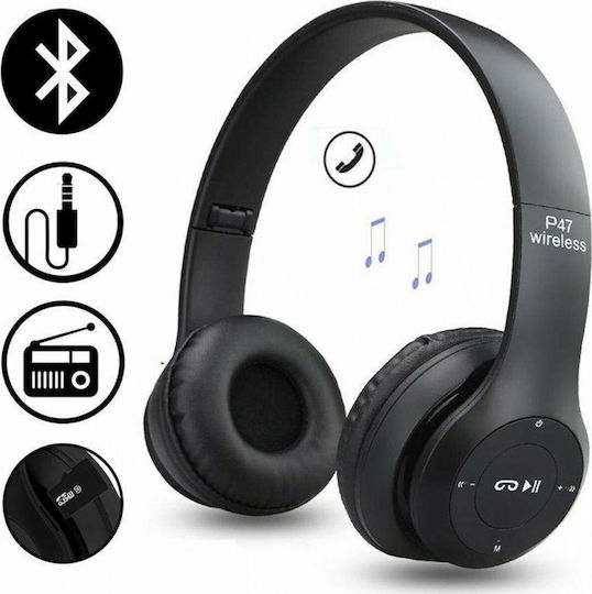 P47 Wireless BT On Ear Ακουστικά Μαύρα