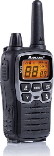Midland XT70 Wireless Transceiver PMR 0.5W with Monochrome Screen Set of 2pcs In Silver Color