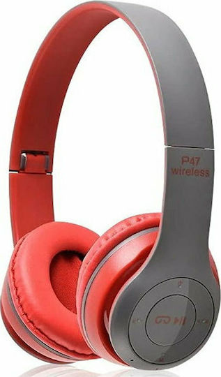 P47 Wireless BT On Ear Headphones with Radio with 10 hours of Operation Red