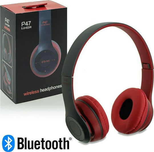 P47 Wireless BT On Ear Headphones with Radio with 10 hours of Operation Red