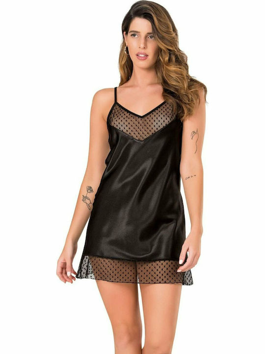 Moongirl Summer Satin Women's Nightdress Black MG283
