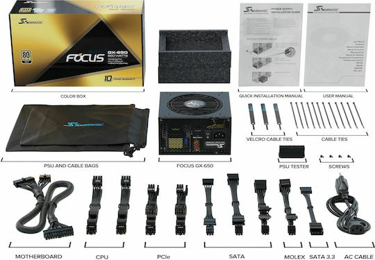Seasonic Focus GX 650W Τροφοδοτικό Υπολογιστή Full Modular 80 Plus Gold