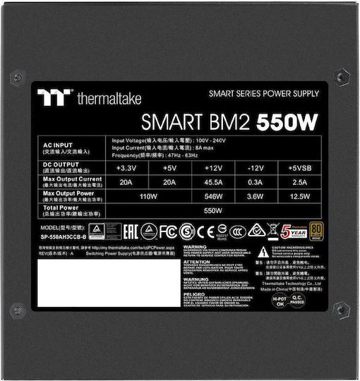 Thermaltake Smart BM2 550W Μαύρο Τροφοδοτικό Υπολογιστή Semi Modular 80 Plus Bronze