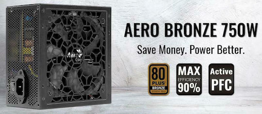 Aerocool Aero Bronze 750W Black Computer Power Supply Full Wired 80 Plus Bronze