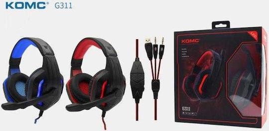 Komc G311 Over Ear Gaming Headset με σύνδεση 2x3.5mm / USB Black/Blue