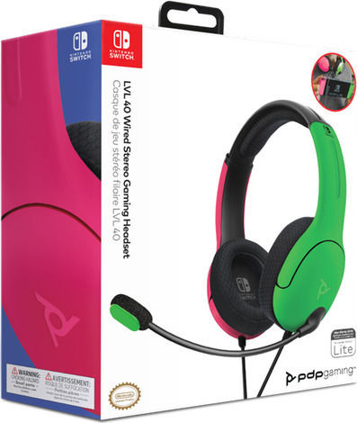 PDP LVL40 Switch Over Ear Gaming Headset με σύνδεση 3.5mm Pink / Green for Nintendo Switch