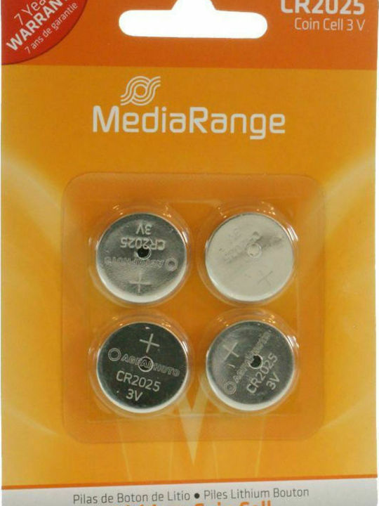 MediaRange Lithium Coin Cell Μπαταρίες CR2025 3V 4τμχ