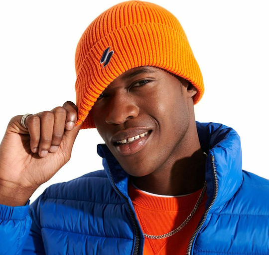 Beanie Ανδρικός Σκούφος με Rib Πλέξη σε Πορτοκαλί χρώμα