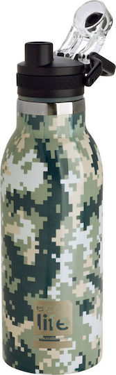 Ecolife Thermos Recyclable Bottle Thermos Stainless Steel BPA Free 550ml Green with Mouthpiece and Straw