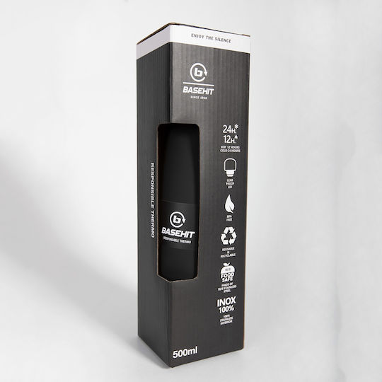 Basehit Drinking Thermo Recyclable Bottle Thermos Stainless Steel BPA Free 500ml Black with Straw