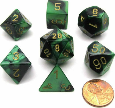 Chessex Dice Gemini Polyhedral Black-Green/Gold 7τμχ 26439