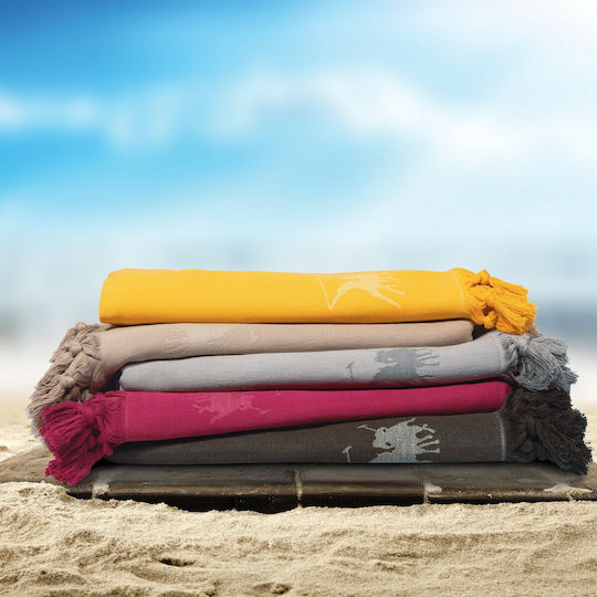 Greenwich Polo Club Beach Towel Pareo Cotton Beige with Fringes 170x90cm