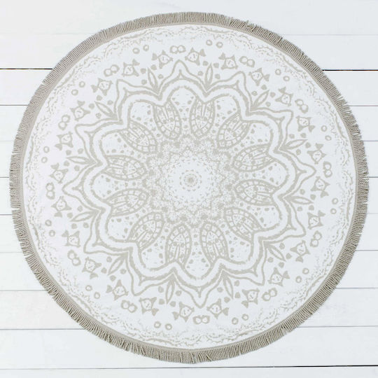 Nima Mandala Beach Towel Round Cotton Ecru Diameter 150cm.
