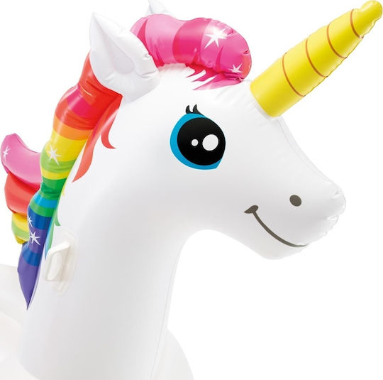 Intex Mega Island Kid's Inflatable Ride On Pool Raft Unicorn with Handles White 287x193cm