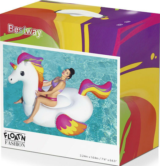 Bestway Φουσκωτό Ride On Θαλάσσης Unicorn με Χειρολαβές Λευκό 224x164cm