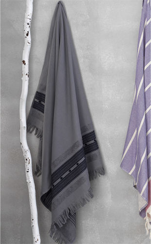 Palamaiki Cotton Grey Beach Towel with Fringes 160x90cm