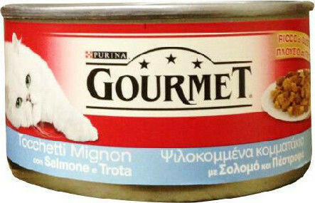 Gourmet Wet Cat Food for Adult Cats in Cans with Trout and Salmon 195gr