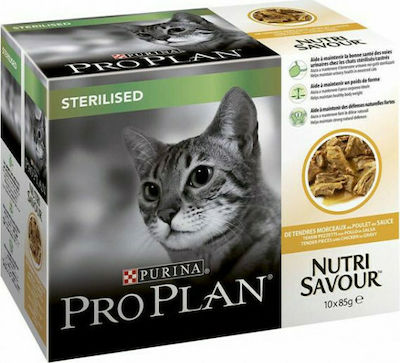 Purina Pro Plan Sterilised Nutri Savour Nasses Katzenfutter für Katze in Beutel mit Huhn 10x85gr