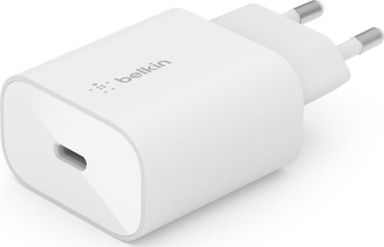 Belkin Charger with USB-C Port and Cable USB-C 25W Power Delivery Whites (Boost Charge WCA004VF1MWH-B6)