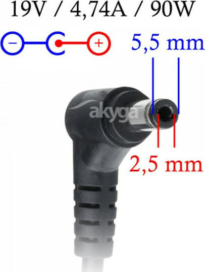 Akyga Φορτιστής Laptop 90W 19.0V 4.74A για Lenovo / Asus / Toshiba χωρίς Καλώδιο Τροφοδοσίας