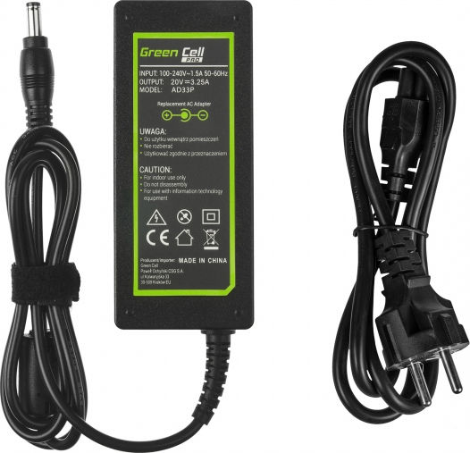 Green Cell Φορτιστής Laptop 65W 20V 3.25A για Lenovo με Αποσπώμενο Καλώδιο Τροφοδοσίας