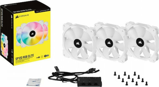 Corsair iCUE SP120 Elite Performance Case Fan 1500rpm 47.73cfm with ARGB Lighting and 4-Pin PWM Connection 3pcs White