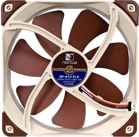 Noctua NF-A14 FLX Case Fan 140mm 1200rpm 67.98cfm Without LEDs Connection 3-Pin 4-Pin Molex Brown