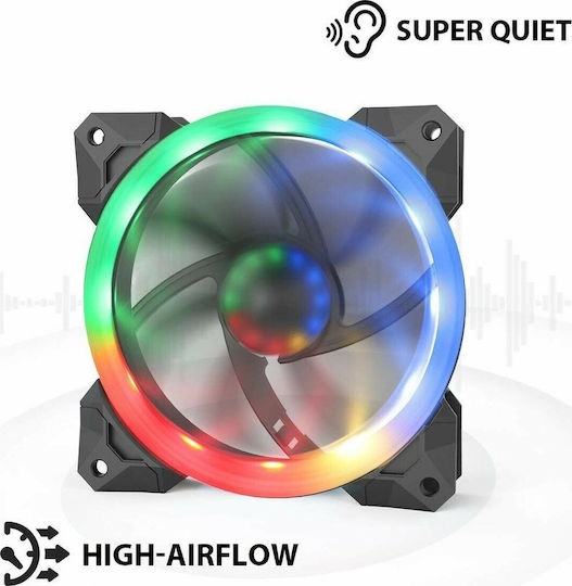 Redragon GC-F008 Ventilator Pentru Carcasă 120mm (1200rpm / 38cfm) cu Iluminare RGB și Conexiune 4-Pin PWM 3 Bucăți Gri