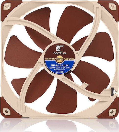 Noctua NF-A14 ULN Gehäuselüfter 140mm (800rpm / 46,96cfm) Ohne LEDs Verbindung 3-polig / 4-Pin Molex Braune