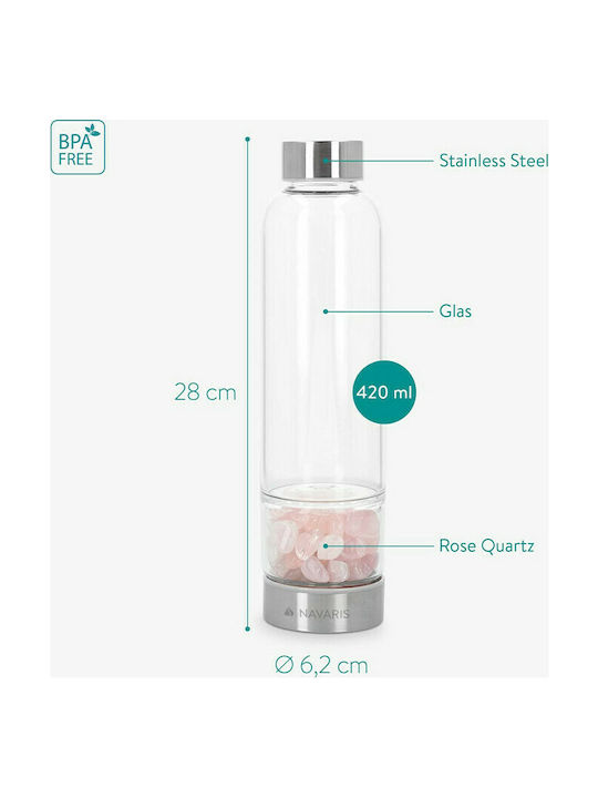 Navaris Glass Water Bottle with Screw Cap Transparent 420ml