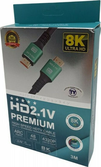 HDMI 2.1 Ultra High Speed 48Gbps 4K 120Hz HDR VRR Cable HDMI male - HDMI male 3m Μαύρο