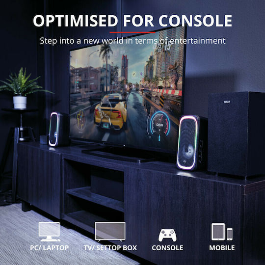 Trust GXT 635 Rumax Multiplatform RGB Ασύρματα Ηχεία Υπολογιστή 2.1 με RGB Φωτισμό και Bluetooth Ισχύος 80W Μαύρα