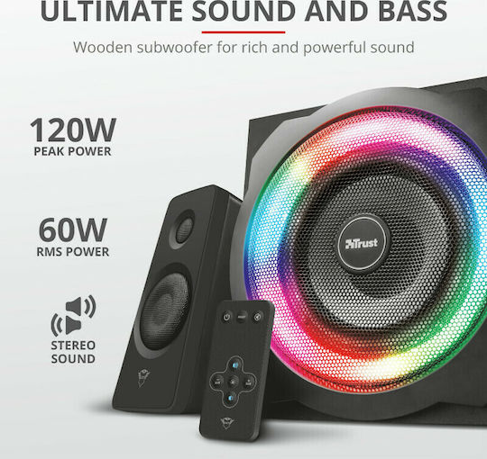 Trust GXT 629 Tytan 2.1 RGB Speaker Set Ηχεία Υπολογιστή 2.1 με RGB Φωτισμό και Ισχύ 60W σε Μαύρο Χρώμα