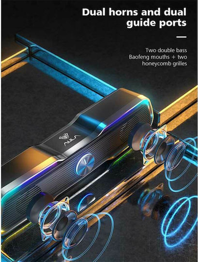 Aula AUL-N-169B Ηχεία Υπολογιστή 2.0 με RGB Φωτισμό και Ισχύ 3W Μαύρα