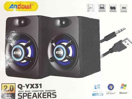 Andowl Q-YX31 Ηχεία Υπολογιστή 2.0 με Ισχύ 6W Μαύρα