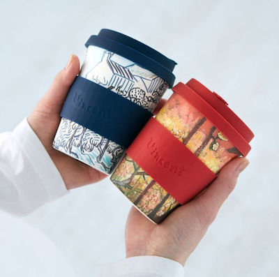 Ecoffee Cup Van Gogh Glowering Κούπα Μπαμπού με Καπάκι Κόκκινη 350ml