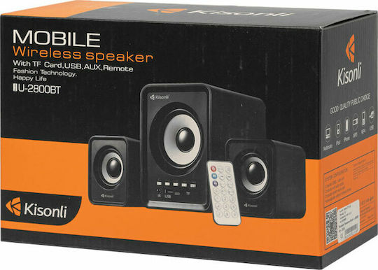Kisonli U-2800BT Ασύρματα Ηχεία Υπολογιστή 2.1 με Bluetooth και Ισχύ 5W Μαύρα
