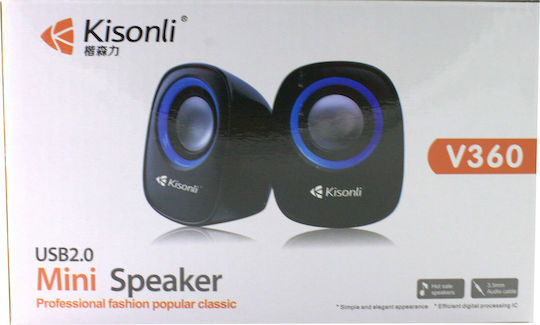 Kisonli V360 Ηχεία Υπολογιστή 2.0 με Ισχύ 3W σε Κόκκινο Χρώμα