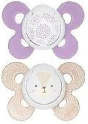 Chicco Orthodontic Silicone Pacifiers for 6-16 months with Case Μωβ-Μπεζ 2pcs