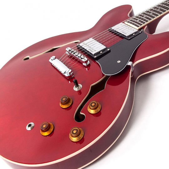 Vintage VSA500 ReIssued Ηλεκτρική Κιθάρα Semiacoustic με HH Διάταξη Μαγνητών Cherry Red