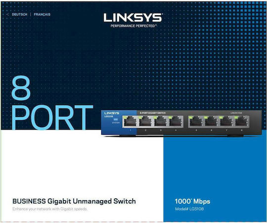 LinkSys LGS108 Unmanaged L2 Switch με 8 Θύρες Gigabit (1Gbps) Ethernet