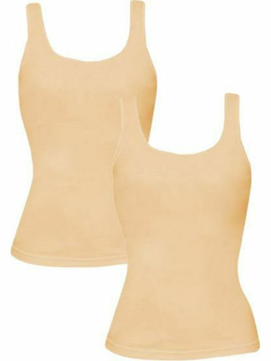 Women's Sleeveless Cotton T-Shirt Beige. 2Pack