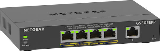 NetGear GS305EPP Unmanaged L2 PoE+ Switch με 5 Θύρες Gigabit (1Gbps) Ethernet