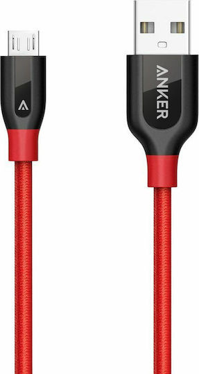 Anker PowerLine + 0.9m Braided USB 2.0 to micro USB Cable Red (A8142G91)